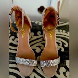 Steve Madden Cream Heels with Sparkly Straps and High Slender Heel